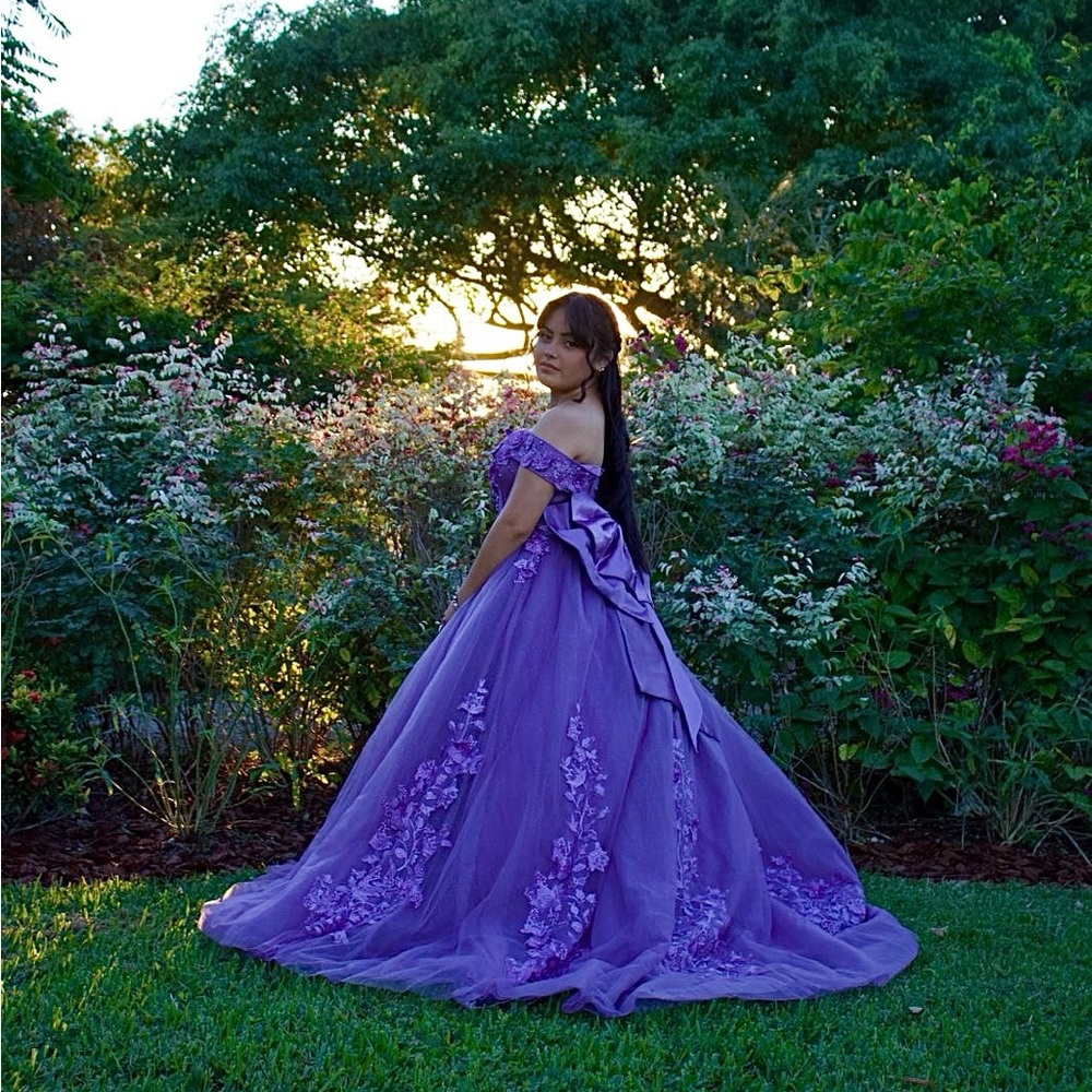 Elegant Purple Off-Shoulder Gown